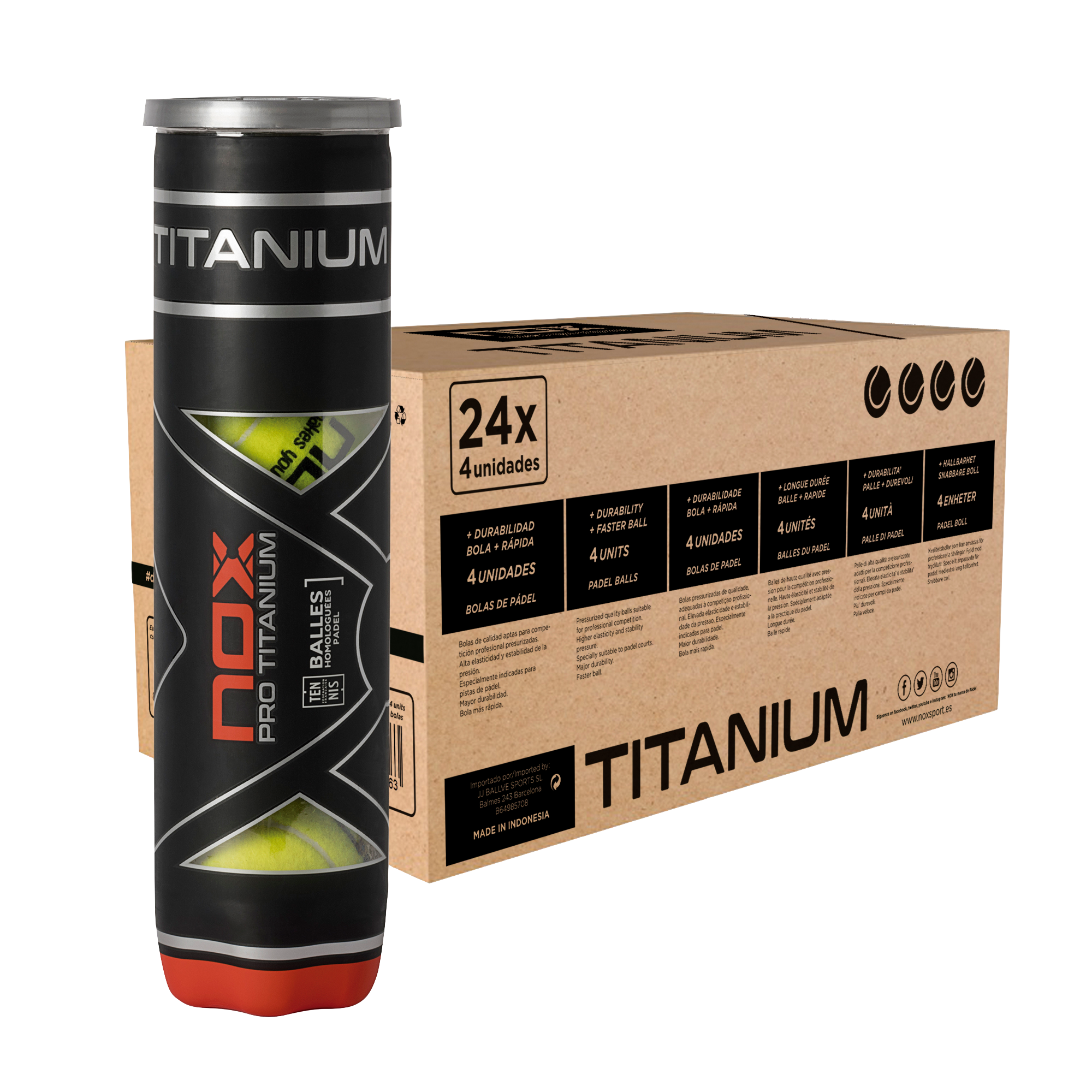 NOX Padel Box of 24 containers of 4 Balls PRO TITANIUM