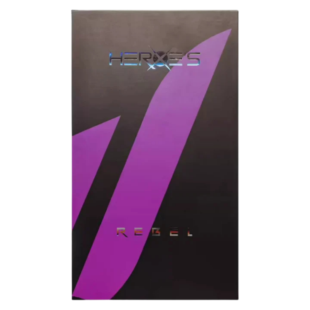 Heroes Rebel beach tennis racket packaging box with HEROES and REBEL branding