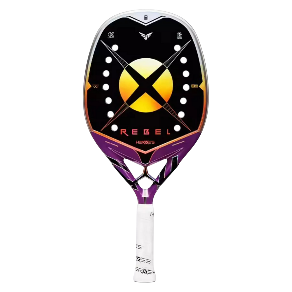 Heroes Rebel 2025 beach tennis racket front view with purple design
