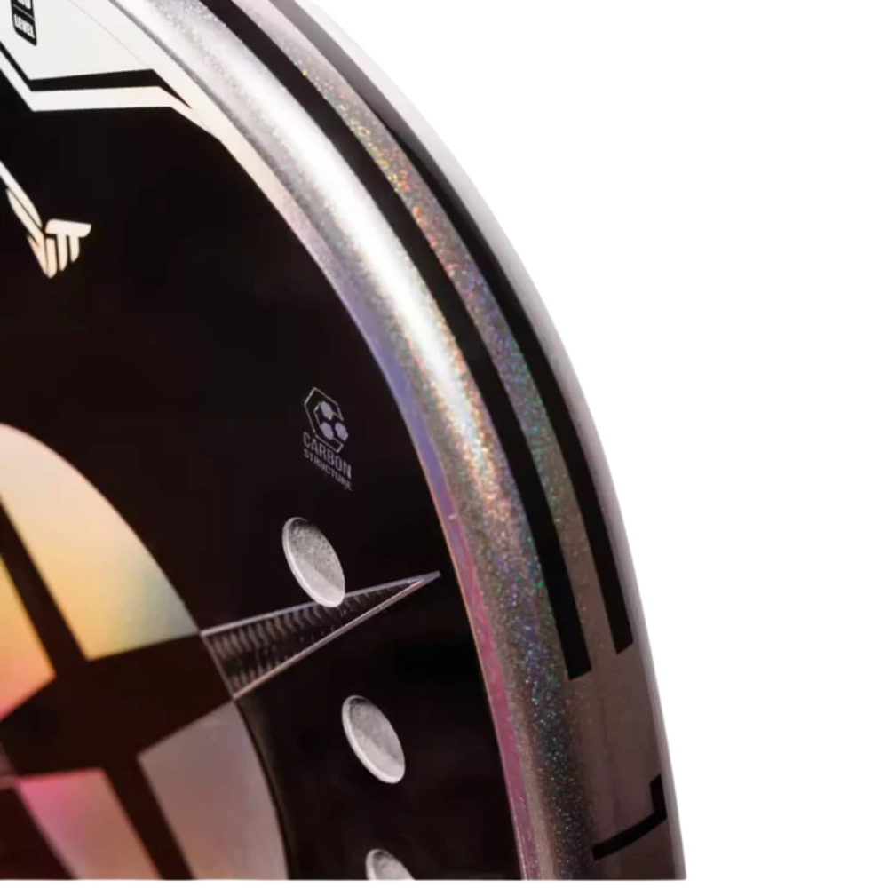 Close-up detail of Heroes Rebel 2025 beach tennis racket face and branding