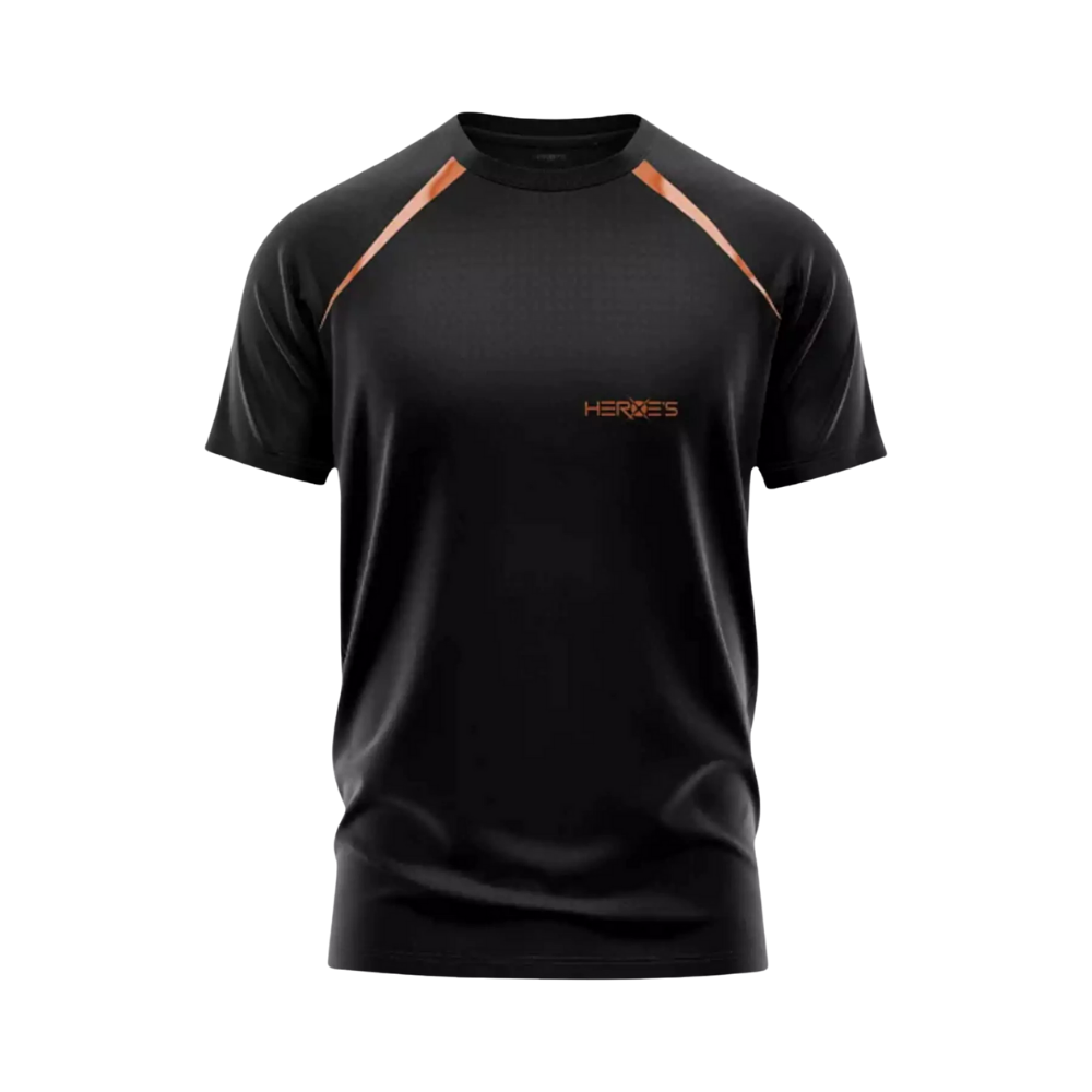 Front view of Heroes azteca men’s t-shirt in black for beach tennis apparel