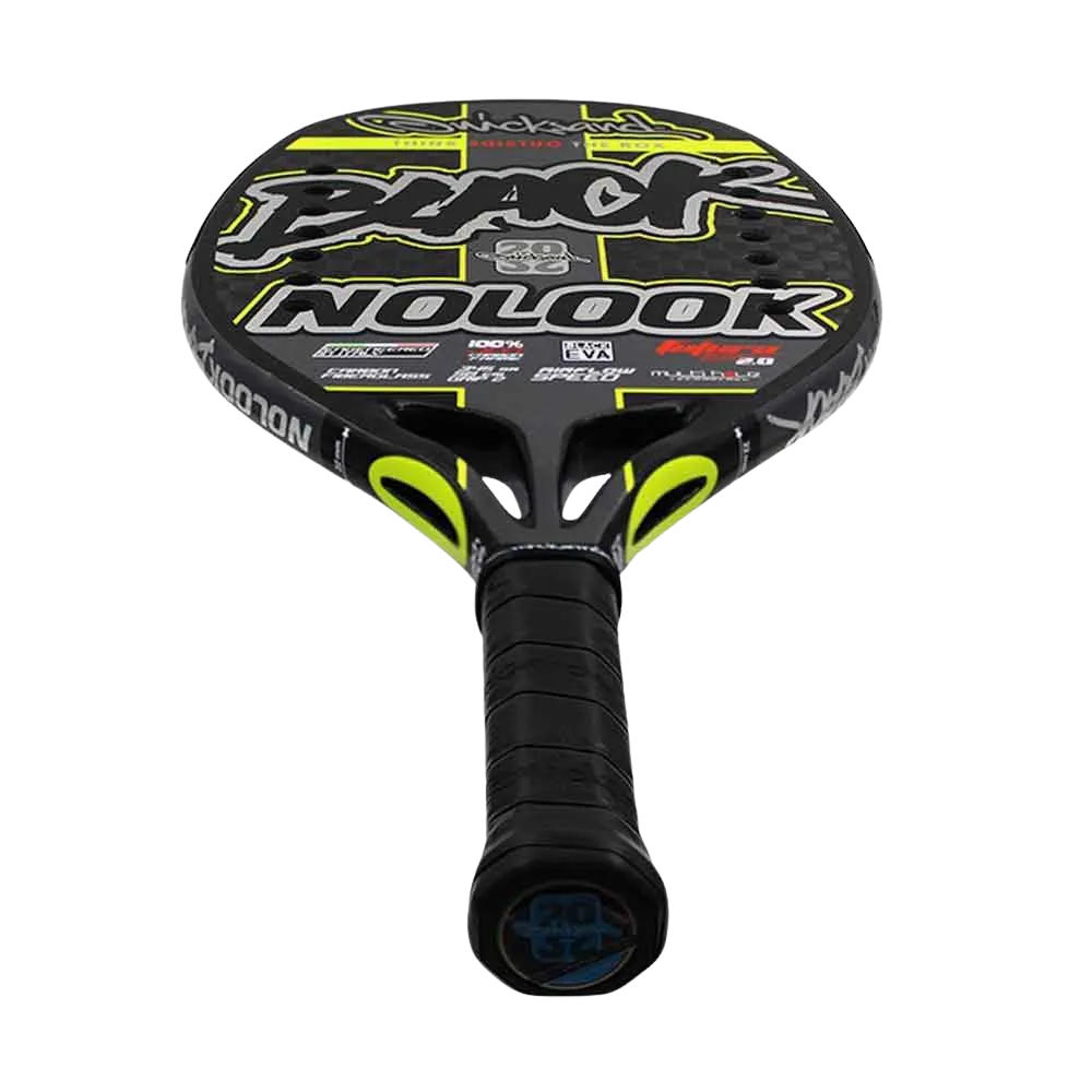 Quicksand NoLook Black 2022 beach tennis racket side profile built for precision, control and player confidence available at Beach Tennis Depot