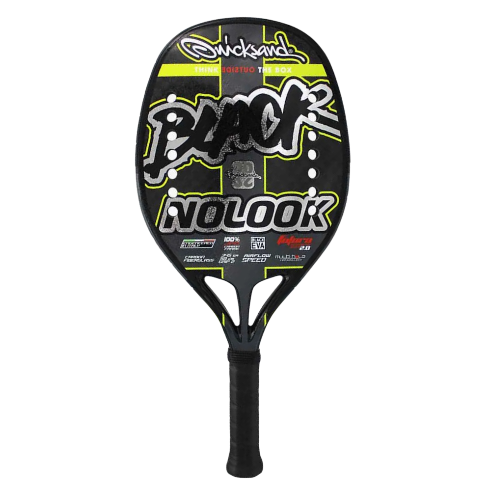 Quicksand NoLook Black 2022 beach tennis racket designed for control, precision and all-around performance available at Beach Tennis Depot