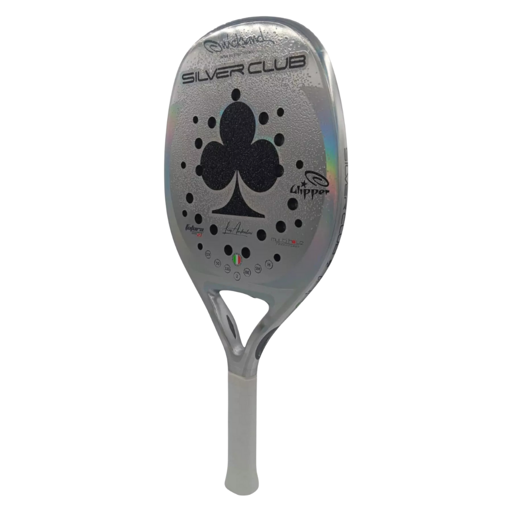 Side view of Quicksand Silver Club 2025 beach tennis racket with glipper treatment