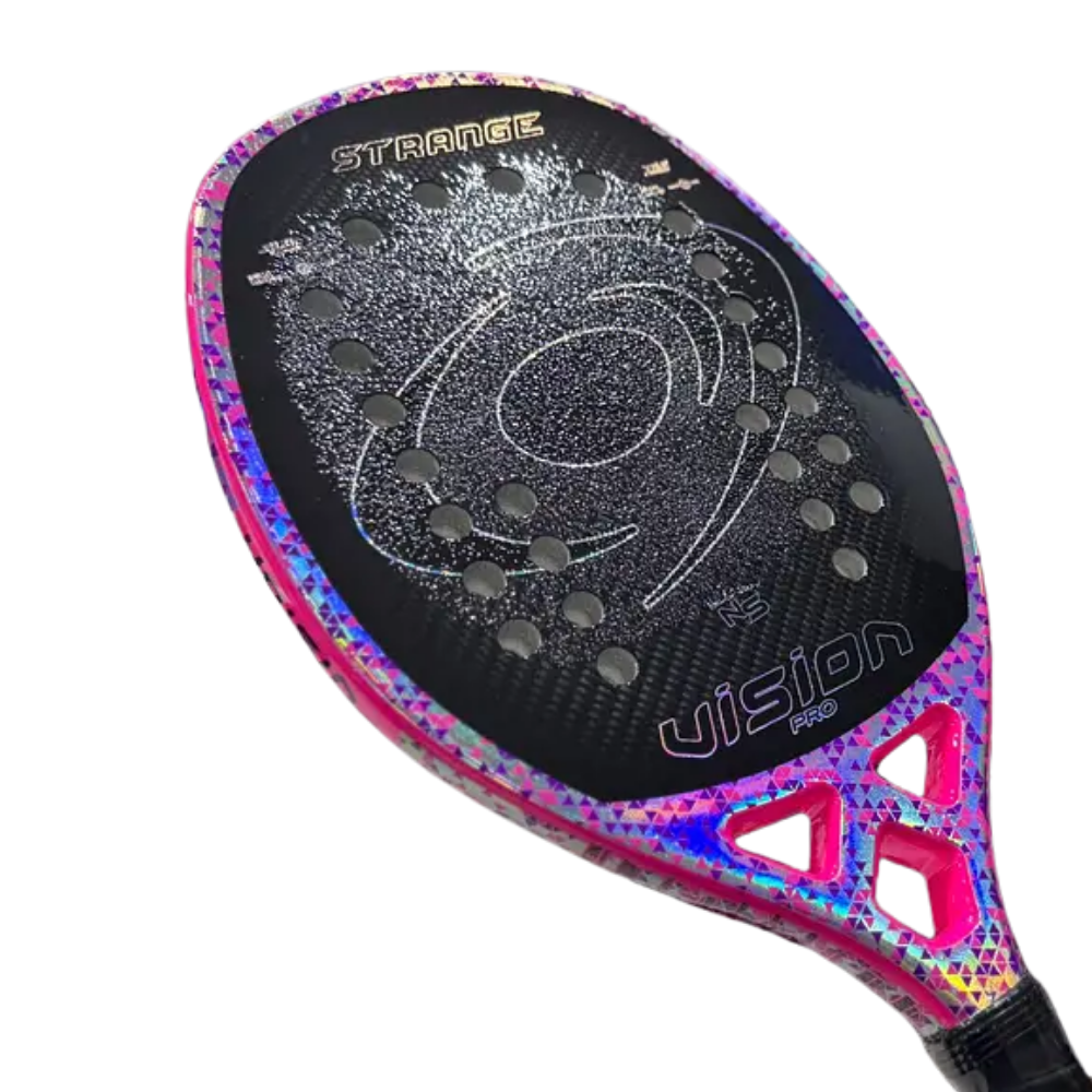 Close-up detail of Vision Pro Strange 2026 beach tennis racket surface