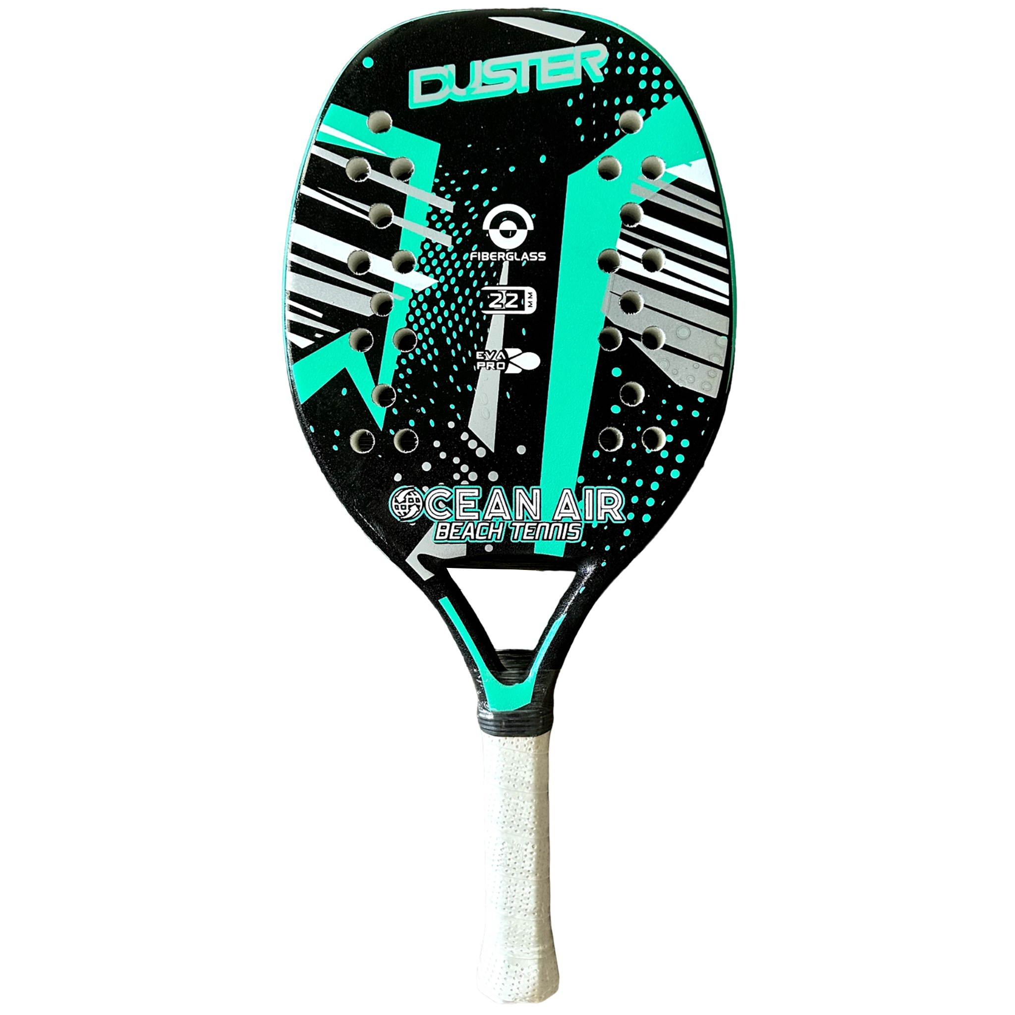 Front view of Ocean Air Duster Aquamarine Edition beach tennis racket