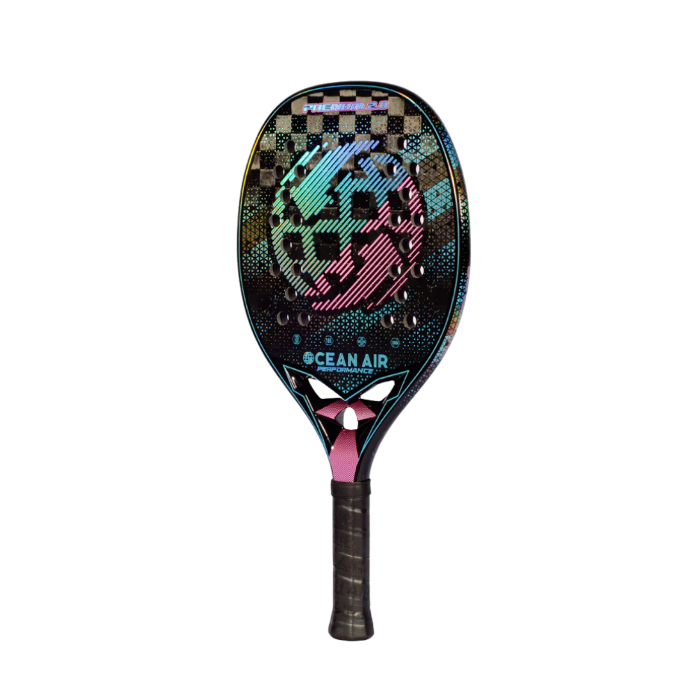 Side profile of Ocean Air Phenom 2.0 beach tennis racket showing frame design