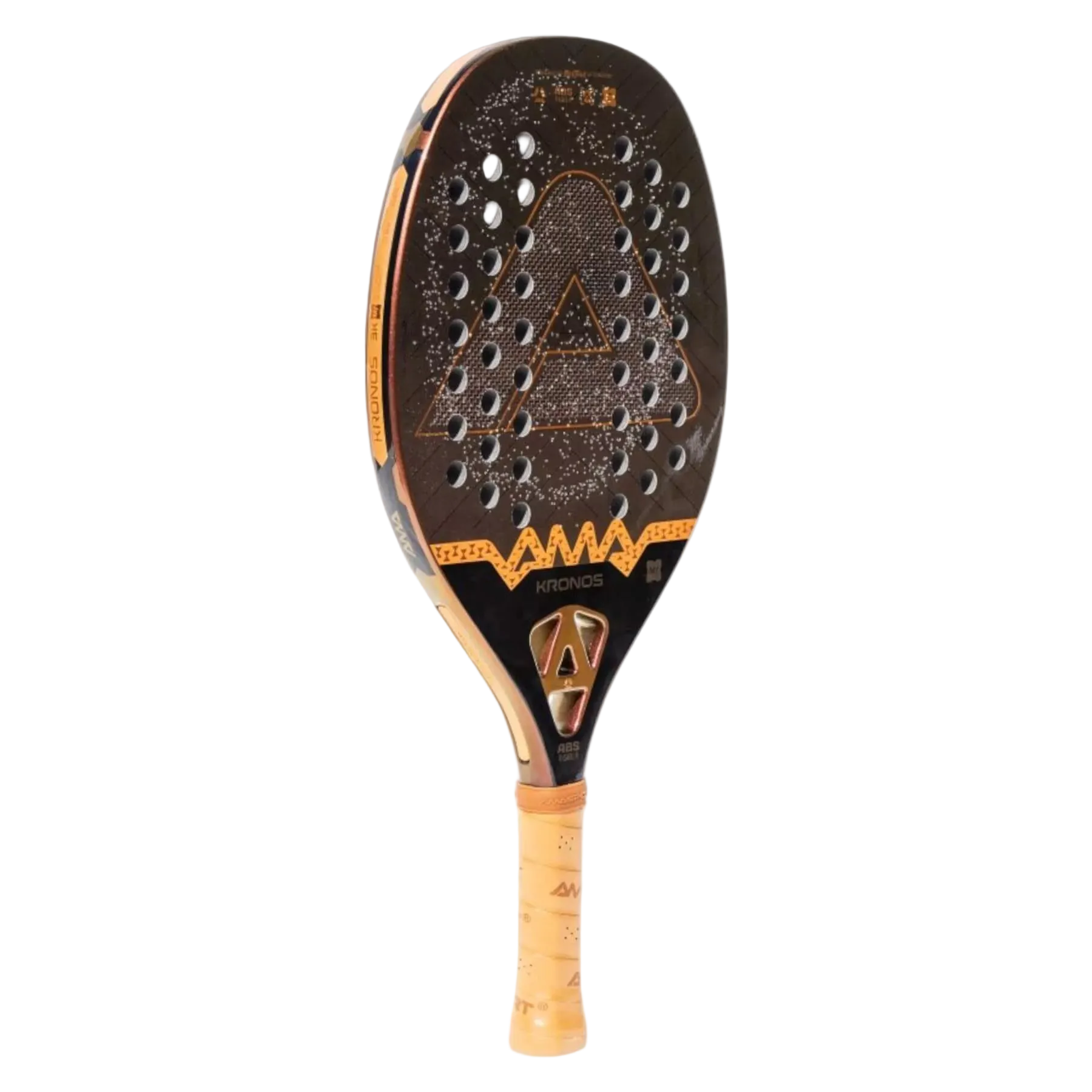 Textured surface detail of the AMA Sport Kronos 6th Generation 2026 beach tennis racket designed to enhance feel, spin and ball control.