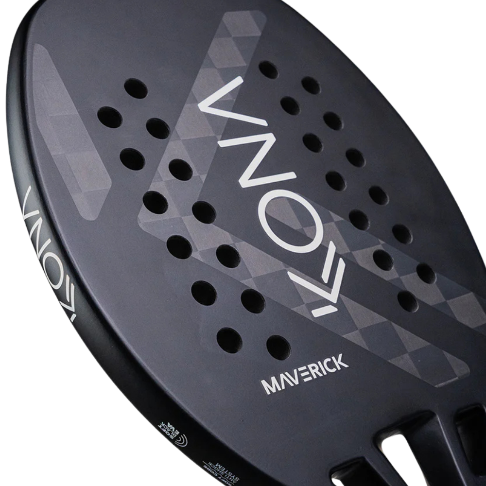 Kona Maverick Black 2026 beach tennis racket face detail