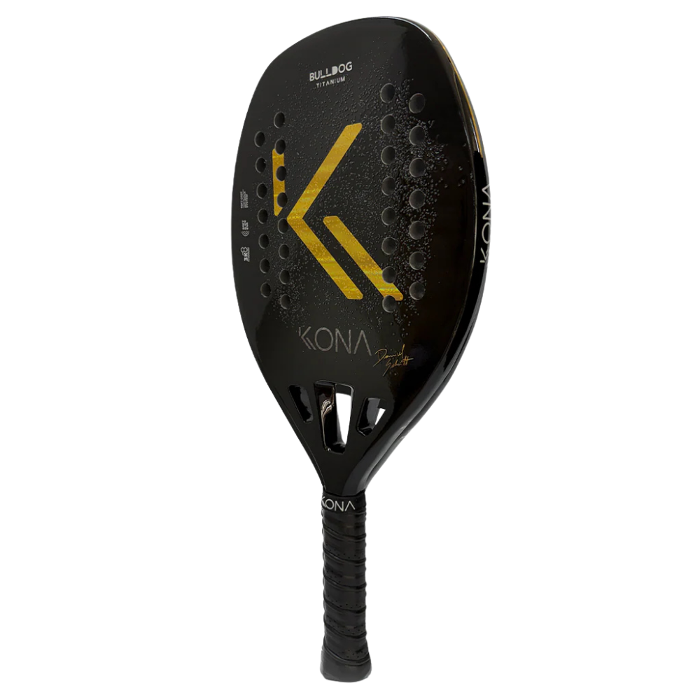 Kona Bulldog Black 2026 beach tennis racket side view