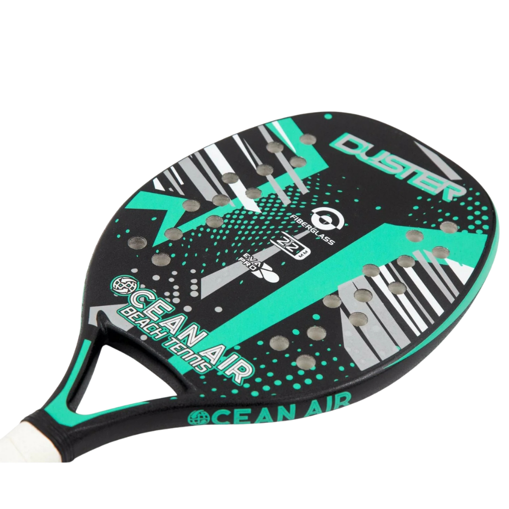 Close-up detail of Ocean Air Duster Aquamarine Edition beach tennis racket surface
