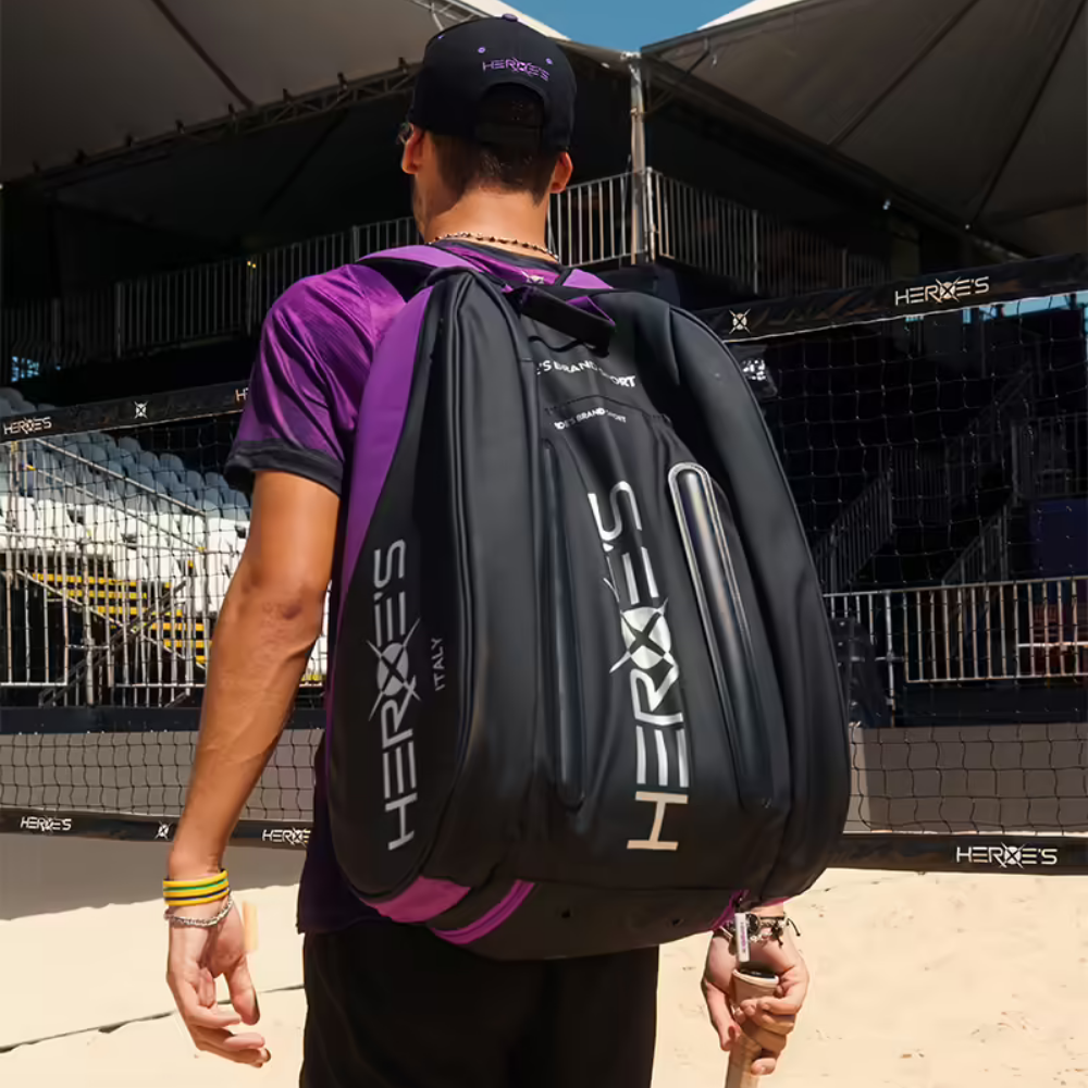 Mattia Spoto wearing the Heroe’s THUNDER REBEL 2026 beach tennis backpack bag