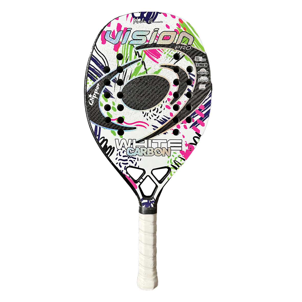 Vision Beach Tennis White Carbon 2023 + Glipper Treatment Beach Tennis Racket