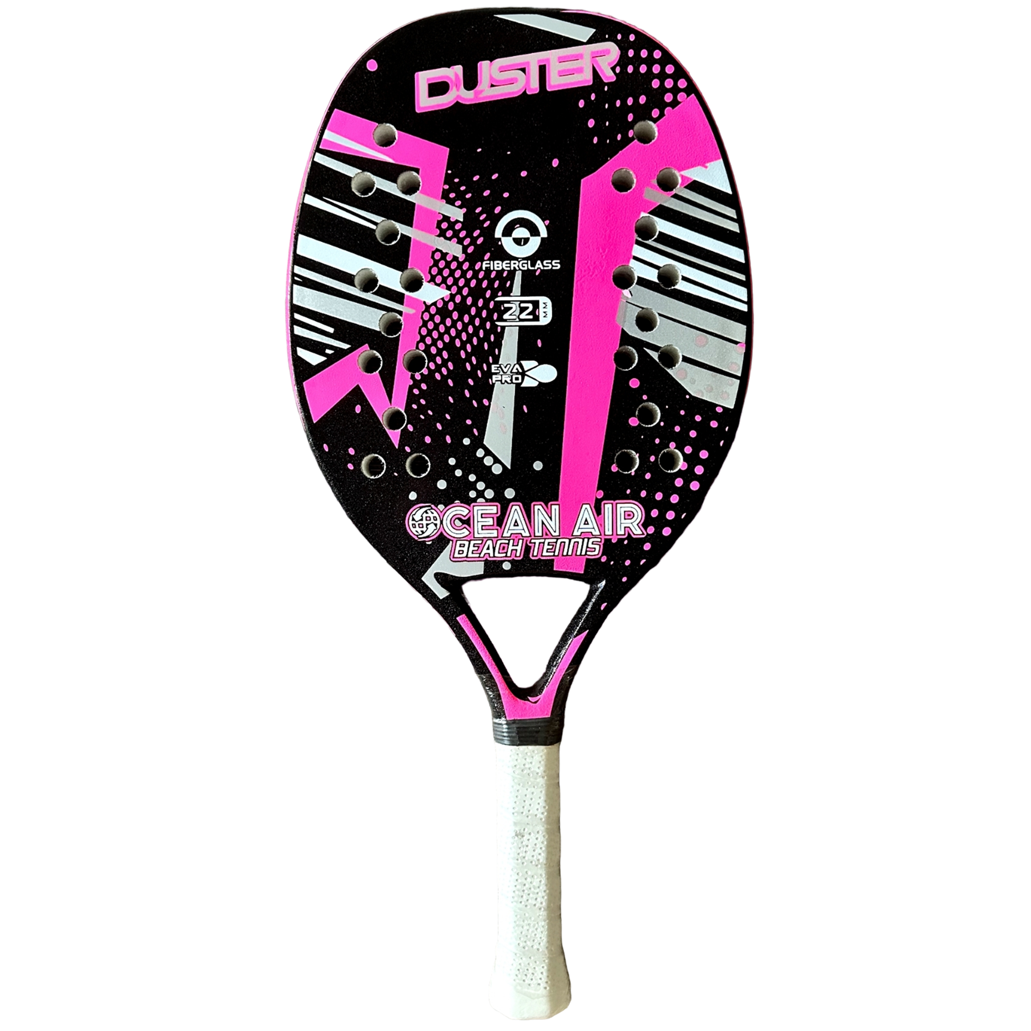 Front view of Ocean Air Duster Fuchsia Edition beach tennis racket